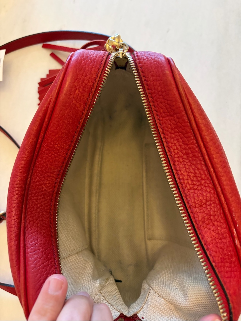 Gucci Red Pebbled Leather Crossbody with Tassel - Picture 7 of 12